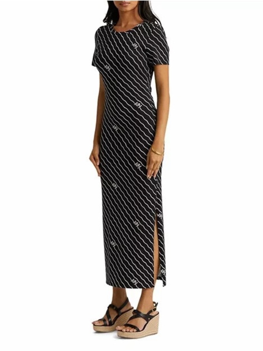 Ralph Lauren Black Maxi Dress with White Diagonal Stripes